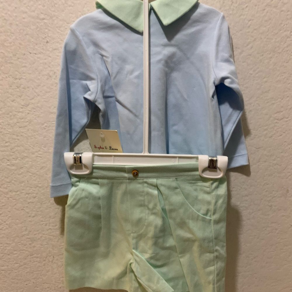 Sophie and Lucas two piece set  Light Blue and green NWT